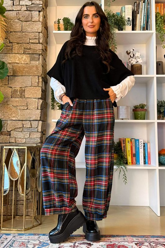 McAlister Tartan Brushed Cotton Demi Bloom Pant Black /35 *pre order due 4 days